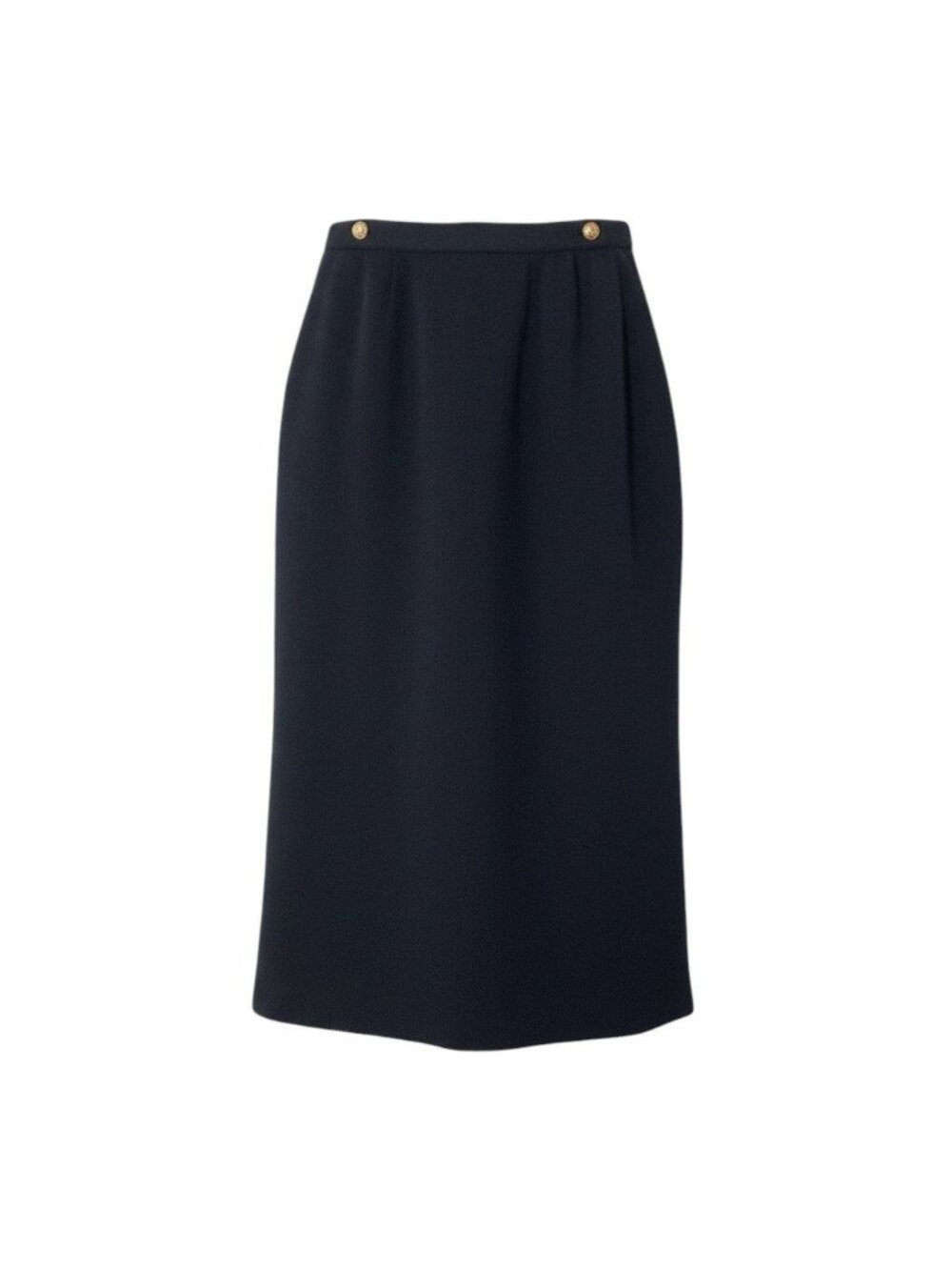 Chanel Wrap Skirt CC Logo Gold Button Black Wool 36